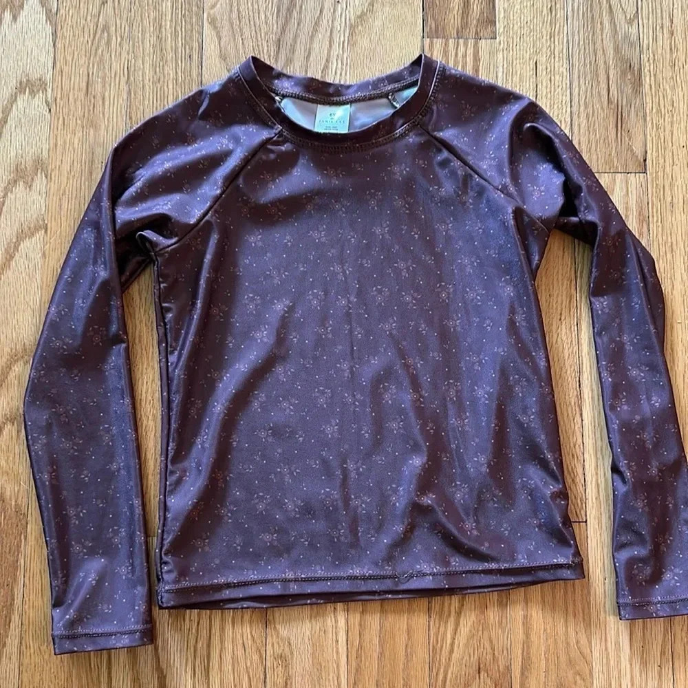 Jamie Kay sz 6 brown floral print rash guard never worn small thread flaw shown